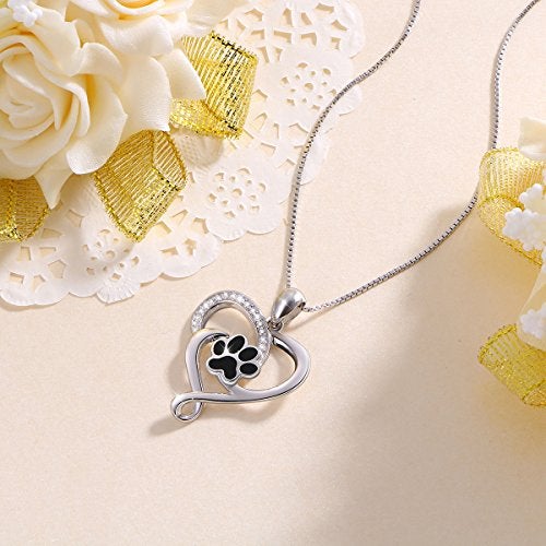 Ladytree S925 Sterling Silver Puppy Dog Cat Pet Paw Print Love Heart Pendant Necklace 18" - Image 3