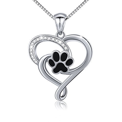 Ladytree S925 Sterling Silver Puppy Dog Cat Pet Paw Print Love Heart Pendant Necklace 18" - Image 1