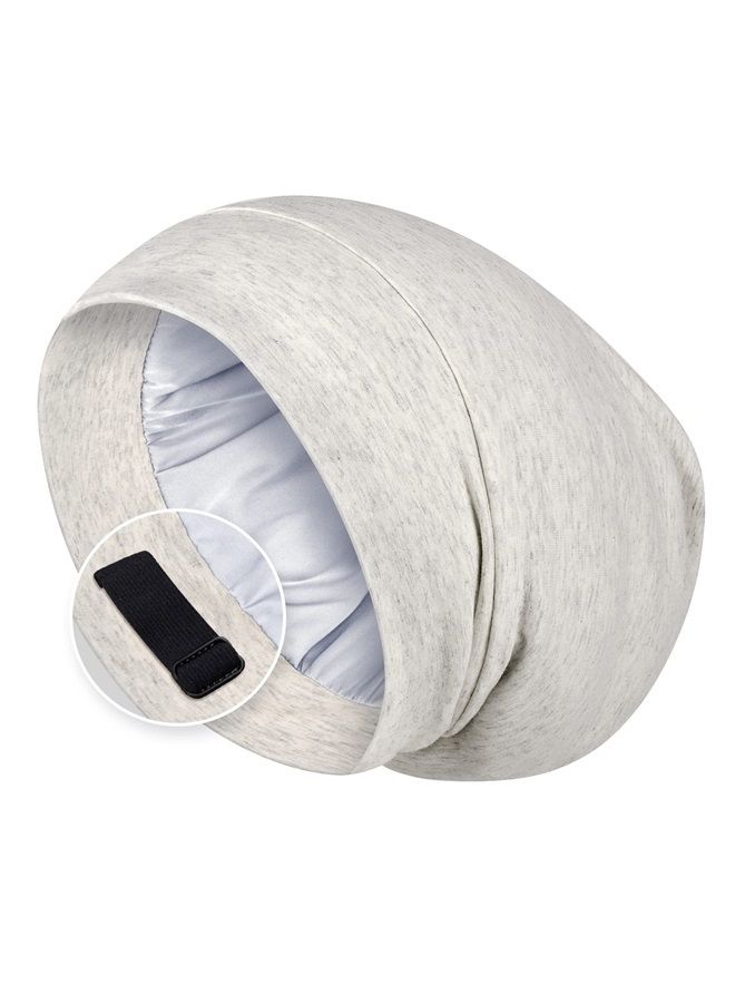 Zenssia Satin Lined Hair Bonnet for Sleeping, Sleep Cap for Women and Men with Adjustable Strap, Stay On All Night Hair Wrap, White Grey, Pack of 1 - Image 1