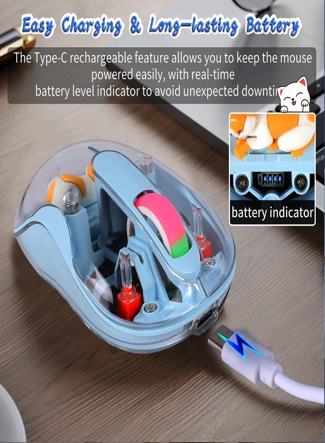 elec Space ماوس إلكتروني لاسلكي لطيف من نوع USB-C - ماوس قابل لإعادة الشحن بتقنية بلوتوث بثلاثة أوضاع، بتصميم كرتوني لأجهزة الكمبيوتر المحمولة وأجهزة iPad و MacBook Air/Pro - تشغيل صامت، تصميم محمول، شخصية مغناطيسية فريدة (أزرق) - Image 5