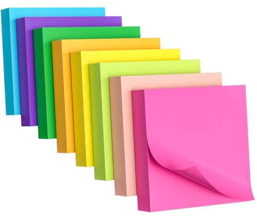 AUYAARS Sticky Notes 3x3 Inch, 8 Pads, 800 Sheets, 8 Bright Colors Sticky Note Pad, Bulk Self-Stick Pads, Home Office School Supplies, Clean Removal, Recyclable, Easy to Post for Notebook, 100 Sheets/Pad - Image 1