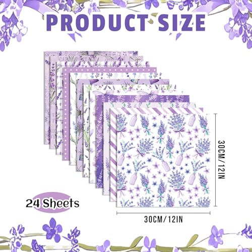 Feivando 24 Sheets Lavender Scrapbook Paper 12 12 DoubleSided Purple Flower Butterfly Pattern Paper Floral Decorative Decoupage Cardstock for DIY Card Craft Making Scrapbook Supplies - Image 3