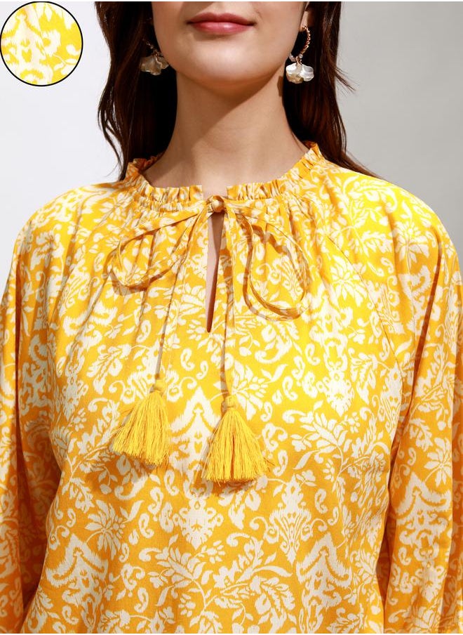 Tokyo Talkies All-Over Print Balloon Sleeve Top with Tie-Up Neck by Styli  - Image 5