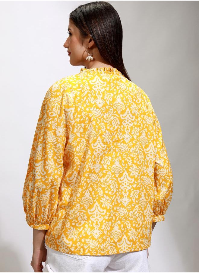 Tokyo Talkies All-Over Print Balloon Sleeve Top with Tie-Up Neck by Styli  - Image 3