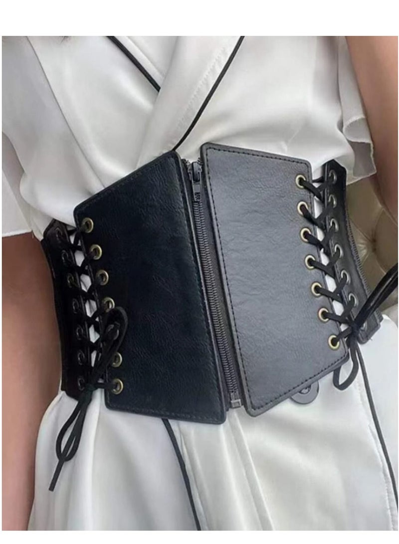 أف ستايل  حزام خصر عريض بسحاب ورباط من الجوانب - Image 1