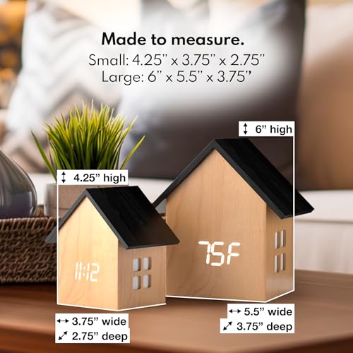 Driini Digital House-Shaped Alarm Clock with Temperature Display (Light Wood) – Modern Aesthetic - Cute Cube Frame and White LED Dimmer - Perfect Small Desk Clock for Bedside Table or Bedroom Mantle - Image 3