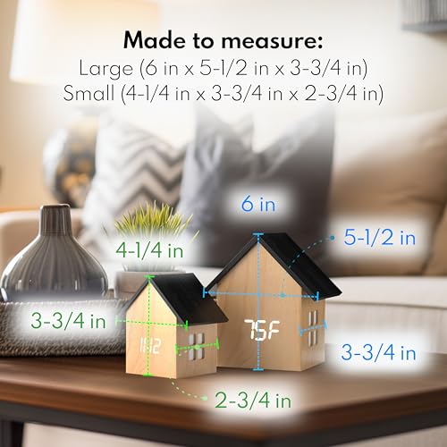 Driini Digital House-Shaped Alarm Clock with Temperature Display (Light Wood) – Modern Aesthetic - Cute Cube Frame and White LED Dimmer - Perfect Small Desk Clock for Bedside Table or Bedroom Mantle - Image 4