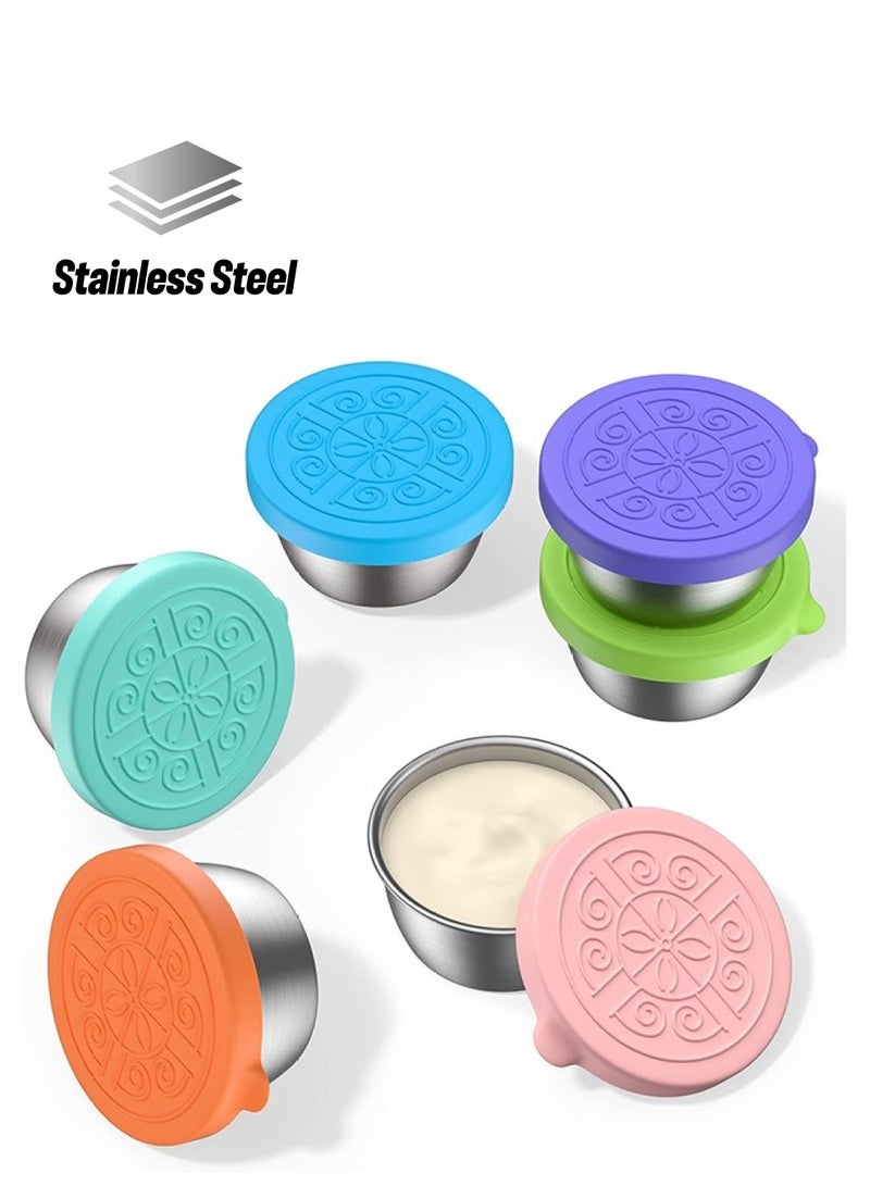 Arabest 1.7oz/50ml Salad Dressing Container to Go, 6 Pack Small Containers with Lids, Reusable Sauce Containers for Lunch Box with Silicone Lids, Stainless Steel Small Food Containers, Leakproof, Sauce Cups - Image 1