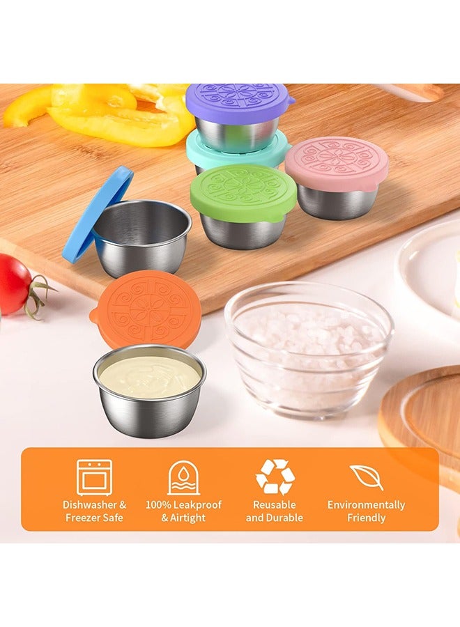 Arabest 1.7oz/50ml Salad Dressing Container to Go, 6 Pack Small Containers with Lids, Reusable Sauce Containers for Lunch Box with Silicone Lids, Stainless Steel Small Food Containers, Leakproof, Sauce Cups - Image 2