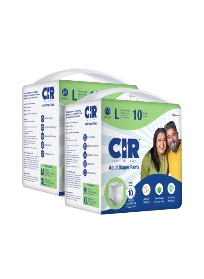 حفاضات CIR للكبار بتصميم سروال | حفاضات للكبار مقاس كبير (L) | محيط الخصر (90-120 سم | 35-47 بوصة) | امتصاص وحماية لمدة 10 ساعات | للجنسين مع مؤشر للبلل | تحكم في الرائحة | فوائد الصبار | 20 حفاضة - Image 1
