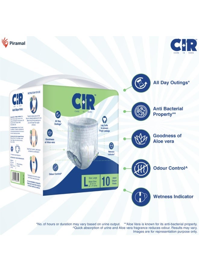 حفاضات CIR للكبار بتصميم سروال | حفاضات للكبار مقاس كبير (L) | محيط الخصر (90-120 سم | 35-47 بوصة) | امتصاص وحماية لمدة 10 ساعات | للجنسين مع مؤشر للبلل | تحكم في الرائحة | فوائد الصبار | 20 حفاضة - Image 2