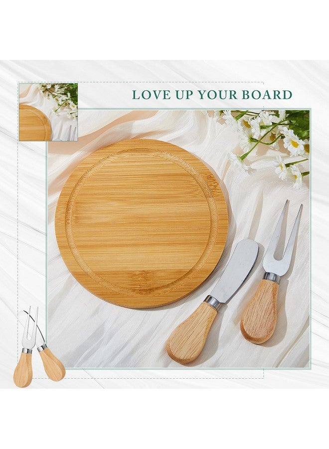 Maxcheck Maxcheck 12 Sets Baby Shower Bridal Game Prizes for Winners Round Cheese Board Set Wood Mini Charcuterie Board with Knives and Forks Bulk Thank You Card with Gift Box for Guests Wedding Favor (Bamboo)  - Image 3