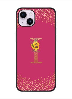 Stylizedd Rugged Black edge case for Apple iPhone 14 Plus, Soft Flexible Phone case Custom Monogram Initial Letter Mandala Floral Pattern Alphabet- I (Dark Pink Rose)  - Image 1