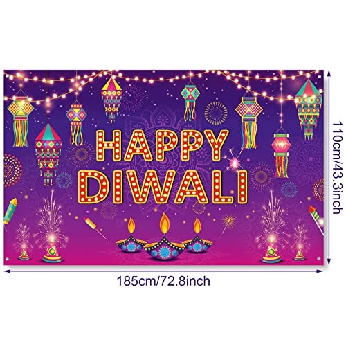 Tatuo Happy Diwali Backdrop Banner Decorations 73 * 43 Inch Happy Diwali Banner Rangoli Lantern Photography Deepavali Photography Background for Outdoor Home Indian Festival of Lights Party Supplies - Image 3