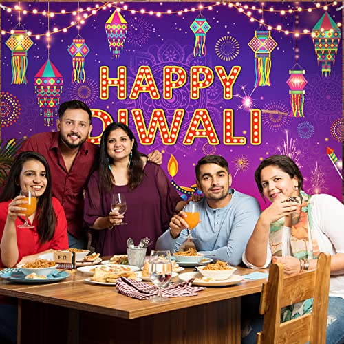 Tatuo Happy Diwali Backdrop Banner Decorations 73 * 43 Inch Happy Diwali Banner Rangoli Lantern Photography Deepavali Photography Background for Outdoor Home Indian Festival of Lights Party Supplies - Image 4