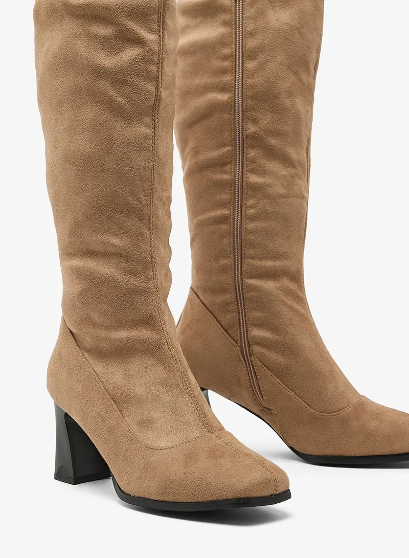 Ella Brown Block Heel Knee Boots for Women | Best Price UAE