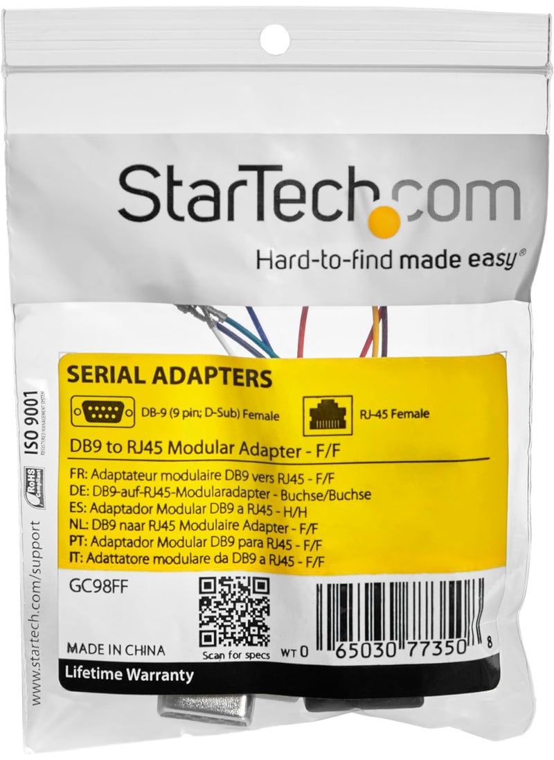 StarTech StarTechcom DB9 to RJ45 Modular Adapter  FF  Serial adapter  DB9 F to RJ45 F  GC98FF Black  - Image 2
