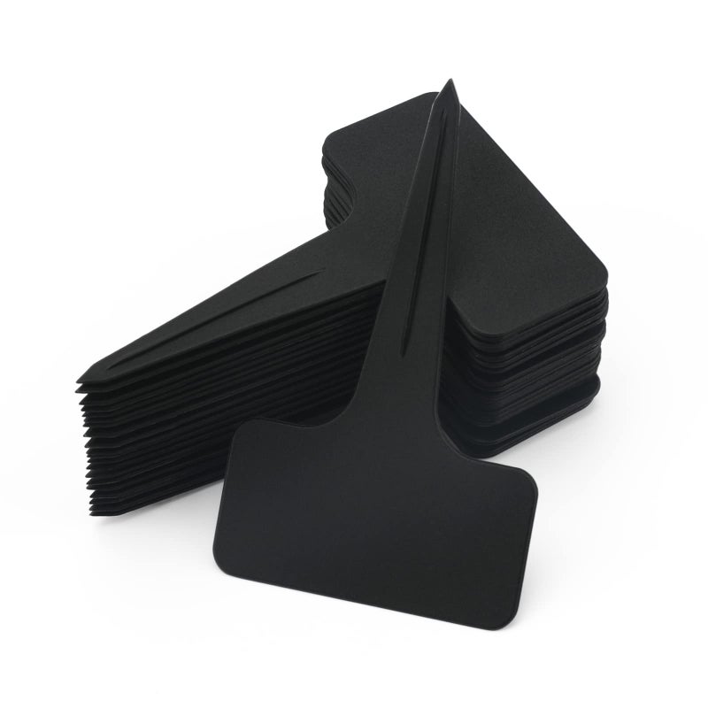 KINGLAKE 100 Pcs Waterproof Thick Plastic Black Plant Tags T Type Nursery Garden Labels - Image 1