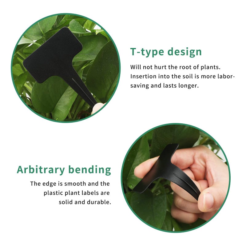 KINGLAKE 100 Pcs Waterproof Thick Plastic Black Plant Tags T Type Nursery Garden Labels - Image 4