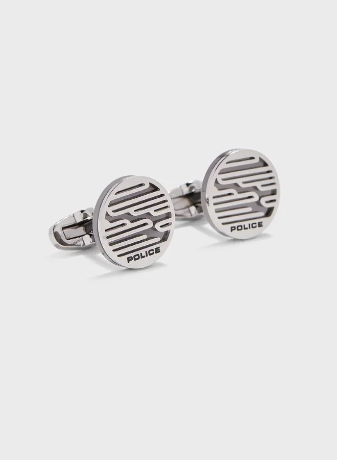 POLICE Sligo Silver and Black Stainless Steel Cufflinks For Men
