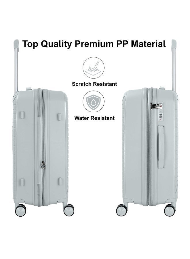سيناتور Senator Unisex Expandable Hard Case Luggage Lightweight PP Fashion Trolley Luggage with 4 Double Spinner Wheel and Safe Zippers KH1006-Silver - Image 3