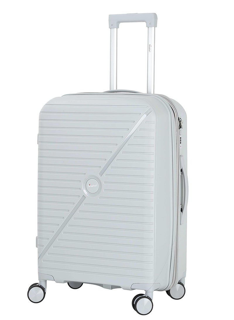 سيناتور حقيبة سفر بعجلات دوارة مزدوجة بسحاب آمن للجنسين قابلة للتوسيع صلبة خفيفة الوزن فضي - Image 1