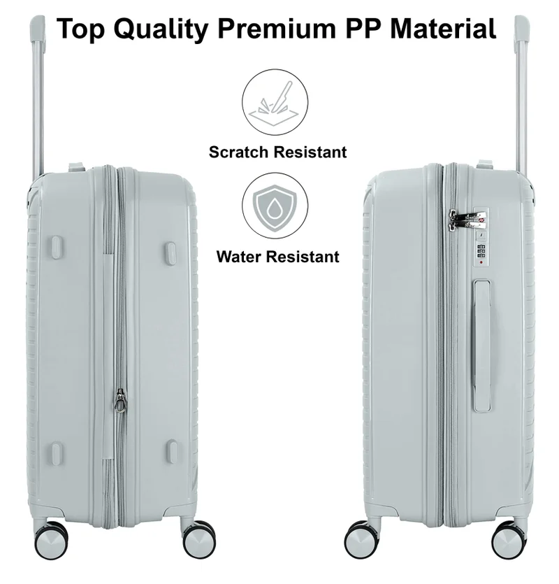 Senator 24 unisex expandable hard case luggage lightweight pp fashion trolley luggage with 4 double spinner wheel and safe zippers kh1006 silver  | Best Price UAE