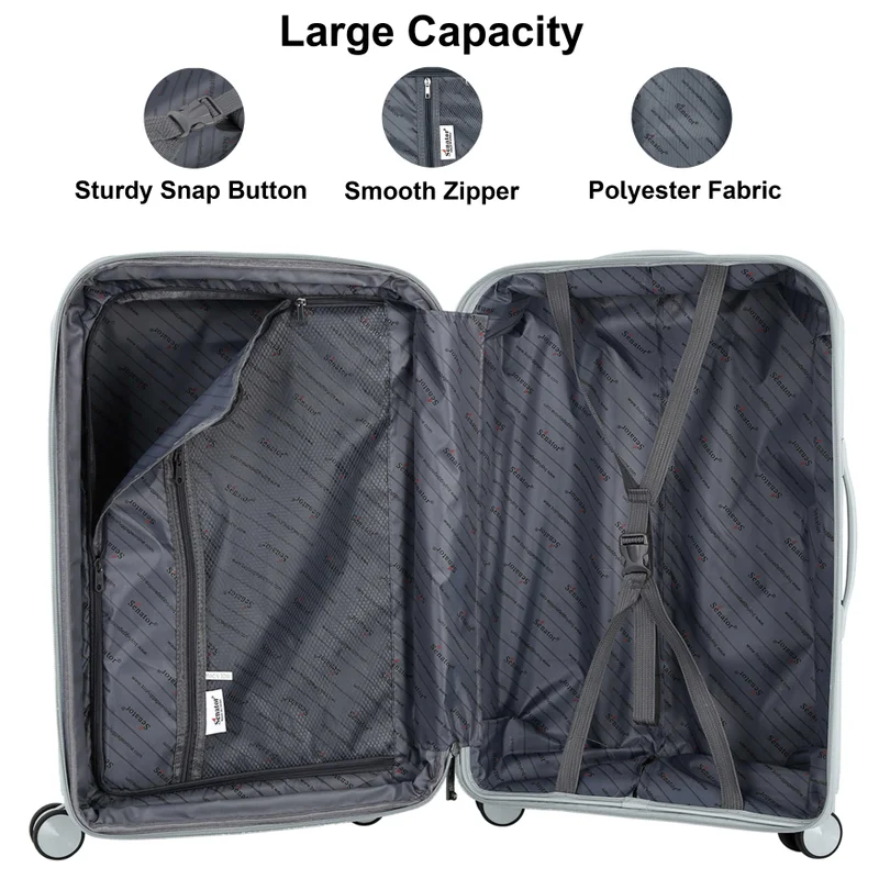Senator 24 unisex expandable hard case luggage lightweight pp fashion trolley luggage with 4 double spinner wheel and safe zippers kh1006 silver  | Best Price UAE