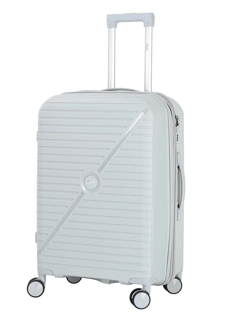 سيناتور حقيبة سفر بعجلات دوارة مزدوجة بسحاب آمن للجنسين قابلة للتوسيع صلبة خفيفة الوزن فضي
