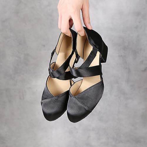 YYTing Women Swing Latin Ballroom Dance Shoes Closed Toe Suede Sole Elastic Closure 15 inch Heel YT268Black - Image 3