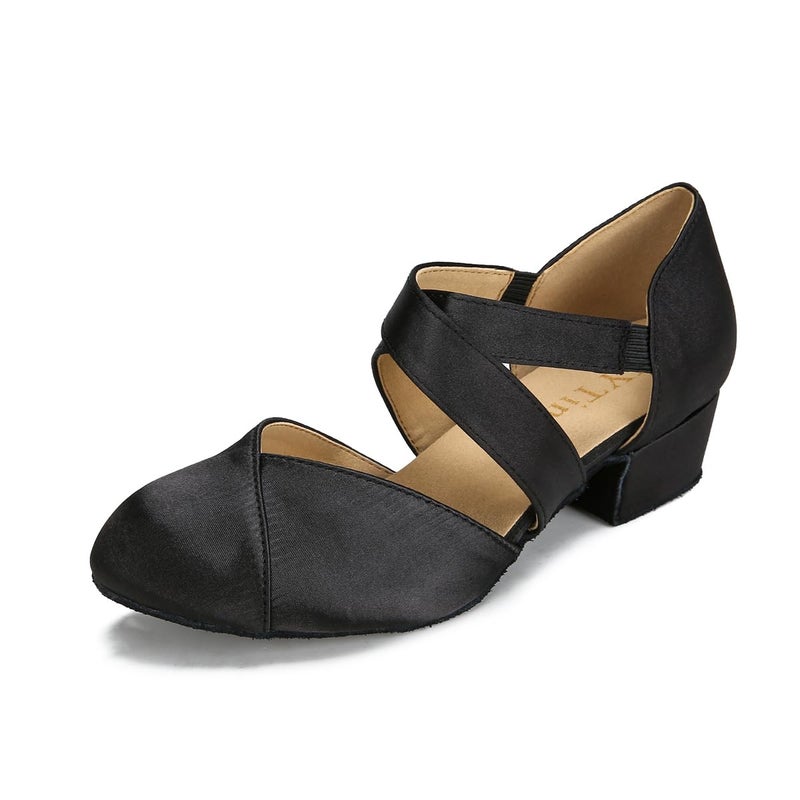 YYTing Women Swing Latin Ballroom Dance Shoes Closed Toe Suede Sole Elastic Closure 15 inch Heel YT268Black - Image 2