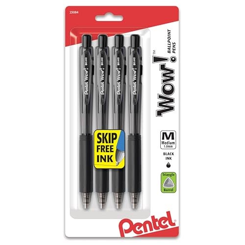 Pentel WOW! Retractable Ballpoint Pens, Medium Line, Black Ink, 4 Pack (BK440BP4A) - Image 1