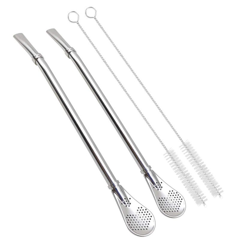 GFDesign Yerba Mate Bombilla Gourd Drinking Filter Straws Stirrer FoodGrade 188 Stainless Steel  Set of 2 with 2 Cleaning Brushes  75 Inches Long