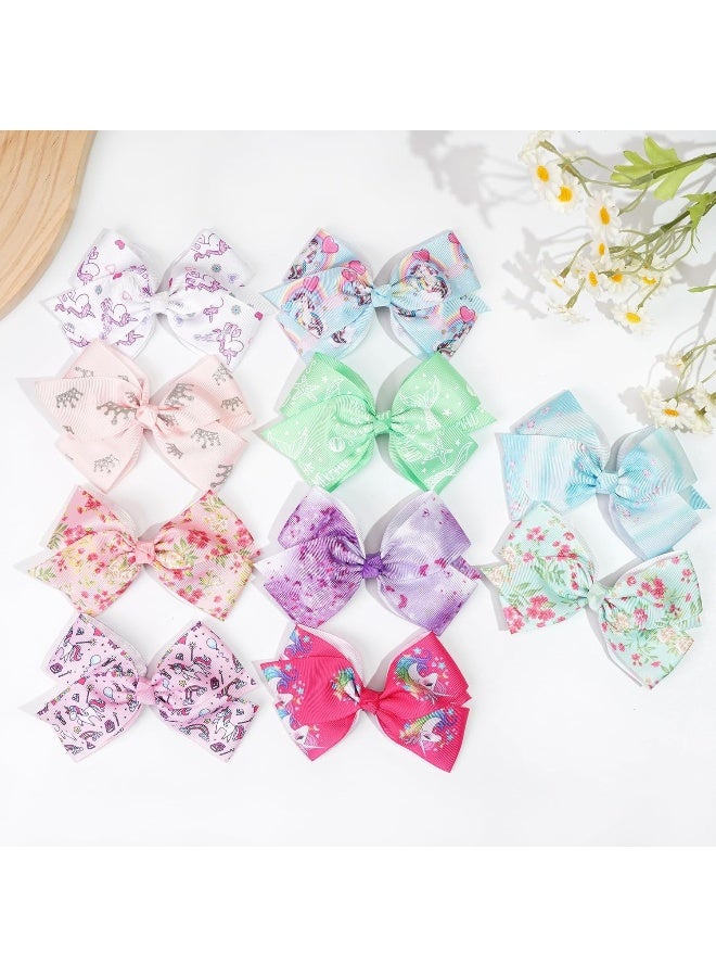 CellElection 24PCS 4.5Inch Bows for Girls Boutique Grosgrain Ribbon Rainbow Hair Bow Alligator Hair Clips Pigtail Bows Unicorn Hair Clips for Baby Girls Toddler Kids Children Teens in Pairs - Image 3