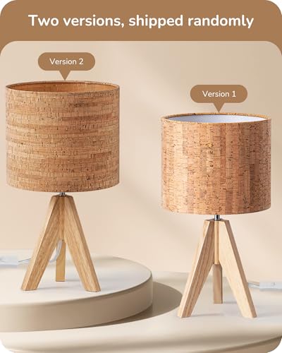 EDISHINE Small Table Lamp Wooden Tripod Nightstand Lamp with Bark Linen Shade Farmhouse Bedside Lamp for Nursery Bedroom Kids Room Office Reading Desk 142 Inch E26 Socket ONOff Switch - Image 3