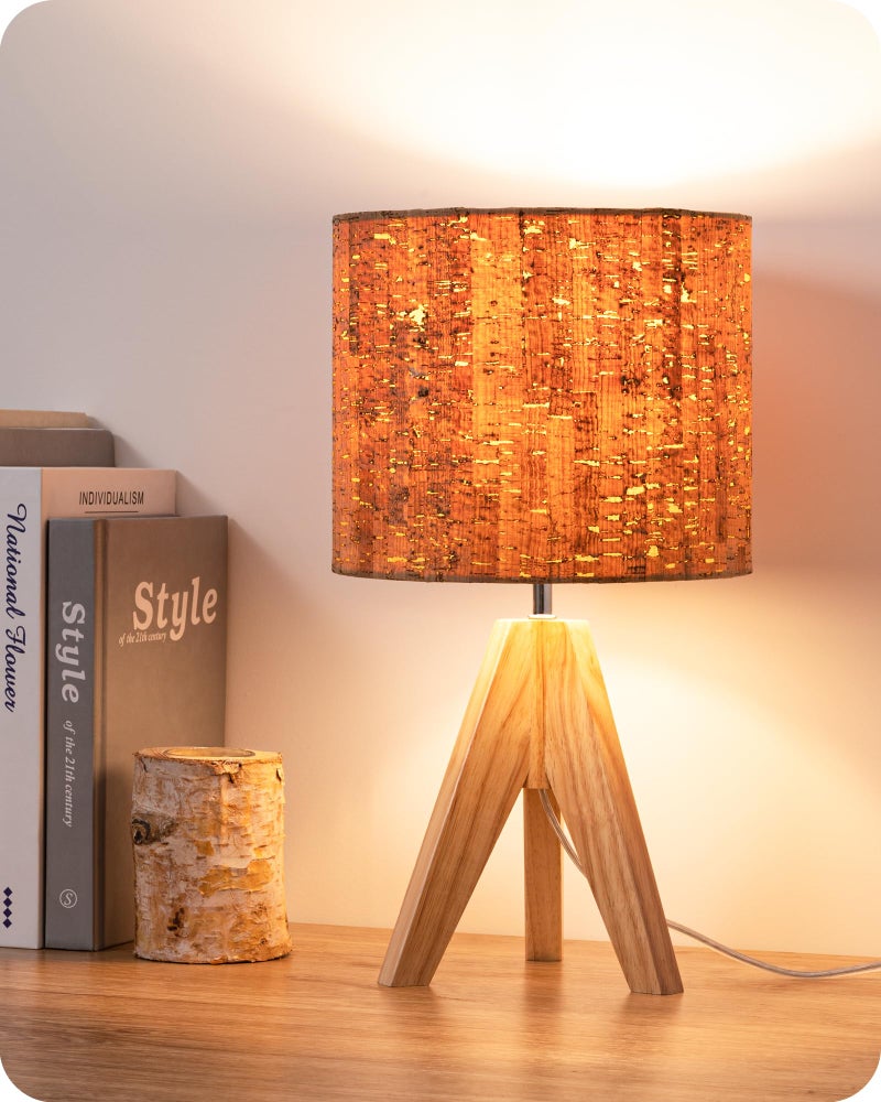 EDISHINE Small Table Lamp Wooden Tripod Nightstand Lamp with Bark Linen Shade Farmhouse Bedside Lamp for Nursery Bedroom Kids Room Office Reading Desk 142 Inch E26 Socket ONOff Switch - Image 2