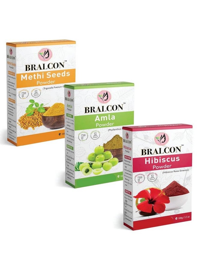 BRALCON Organic Methi, Amla, Hibiscus Powder Combo - (100Gm X Pack Of 3)|Fenugreek/Methi Seeds Powder, Amla/Gooseberry Powder, Hibiscus Flower Powder For Face Pack, Hair Growth|Skin & Hair Care - Image 1