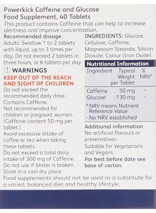 Power Kick Powerkick Extra Energy Caffeine & Glucose 40 Tablets - Image 3