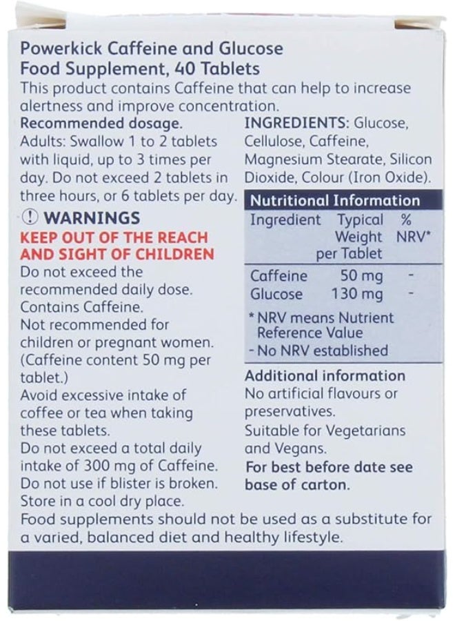 Power Kick Powerkick Extra Energy Caffeine & Glucose 40 Tablets - Image 2