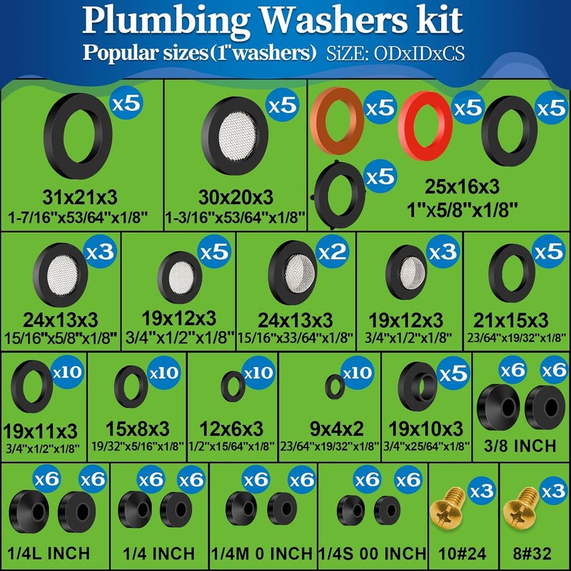 ZDBB 1075 Pcs 3-in-1 Spigot Repair Washers & Hose Gasket & Faucet O-Rings Kit 37 Size Plumbing Rubber Washers Assortment Set for Kitchen Faucet Outdoor Hose Bib Water Spigot Seal Repair - Image 4