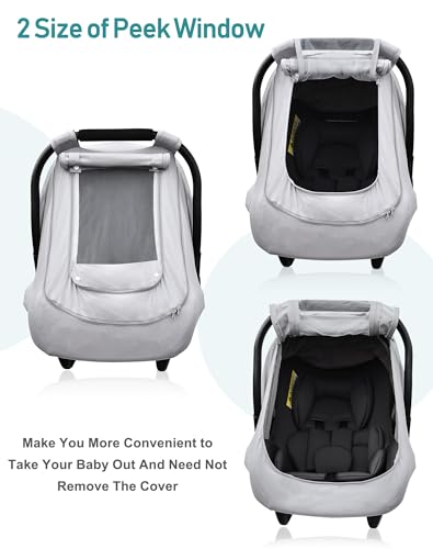 YVMVDV Baby Car Seat Cover for Summer/Spring,100% Organic Cotton Carseat Cover for Babies,Infant Car Seat Cover Canopy for Boys& Girls, Lightweight & Breathable (Gray) - Image 4