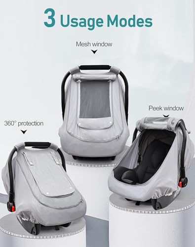 YVMVDV Baby Car Seat Cover for Summer/Spring,100% Organic Cotton Carseat Cover for Babies,Infant Car Seat Cover Canopy for Boys& Girls, Lightweight & Breathable (Gray) - Image 5