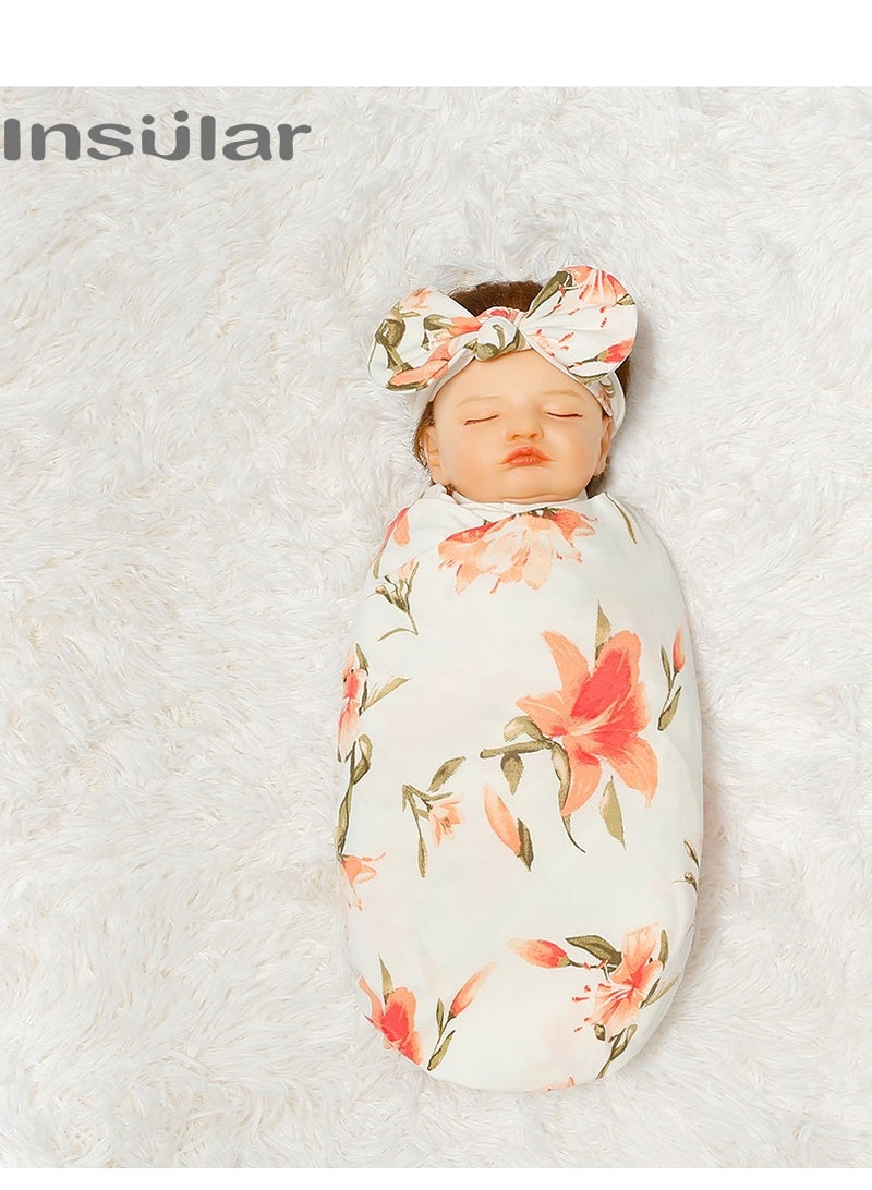 انسولار طفل حديث الولادة طباعة وشاح قبعة الجنين مع ثلاثة قطعة مجموعة - Image 1