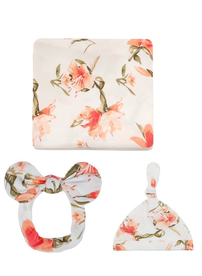 انسولار طفل حديث الولادة طباعة وشاح قبعة الجنين مع ثلاثة قطعة مجموعة - Image 2