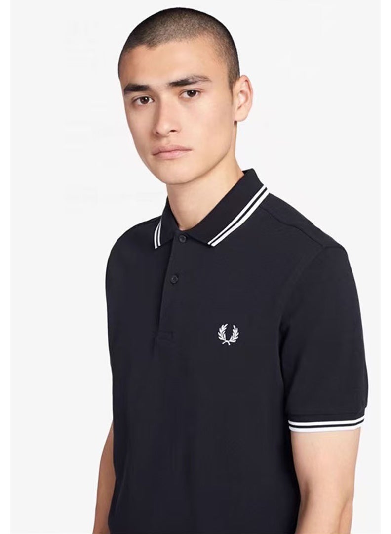 Fred Perry Twin Tipped Polo Shirt | Black Men’s Polo with White Striped Collar & Cuffs, Iconic Mod Style for Timeless Casual Fashion - Image 3