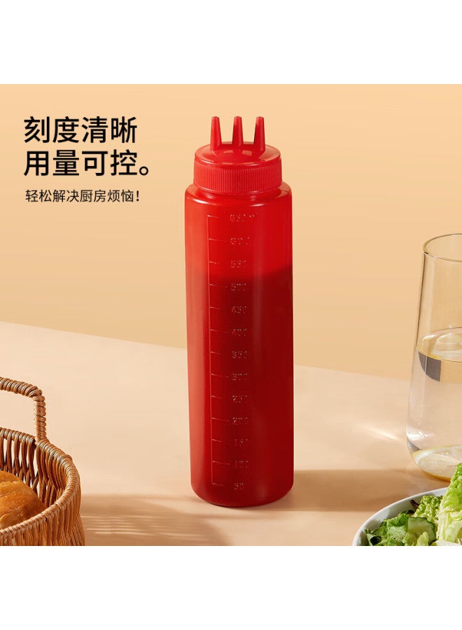 Baijie 3-pack 650ml Three-color Three-hole Squeeze Bottles For Salad And Ketchup Condiment Dispenser Set For Home And Stall Use
