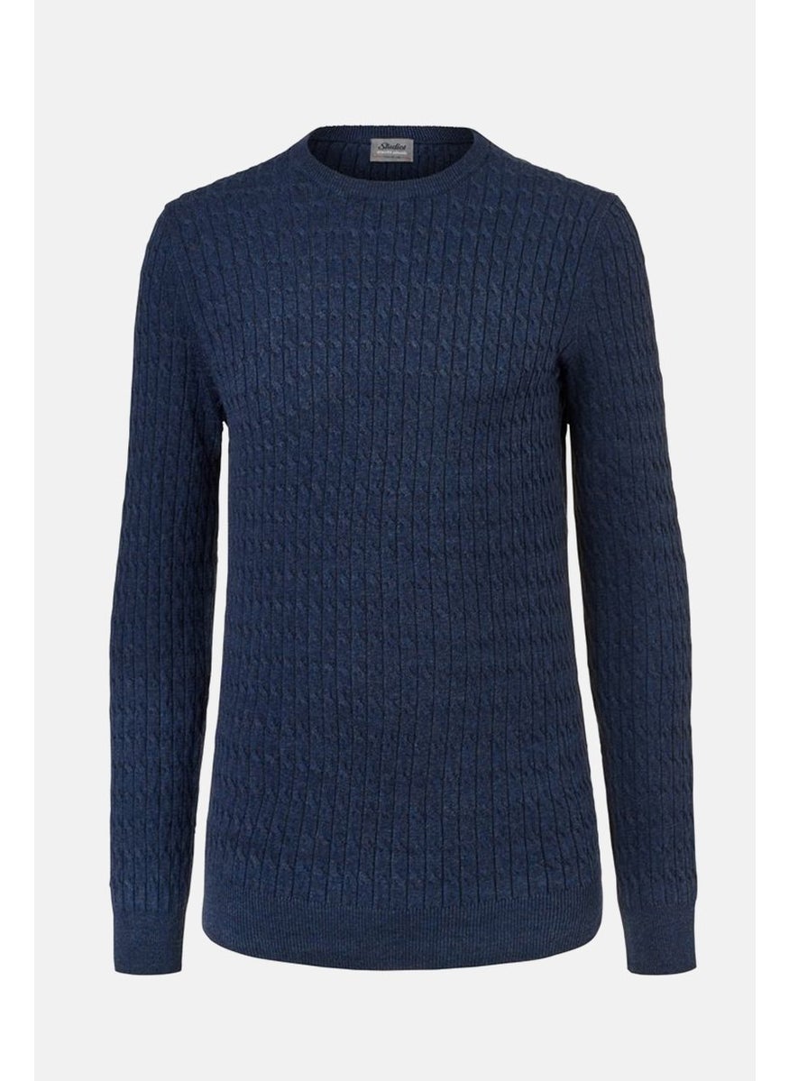 Tchibo Men Crew Neck Cable Stitch Sweatshirt, Navy  - Image 3