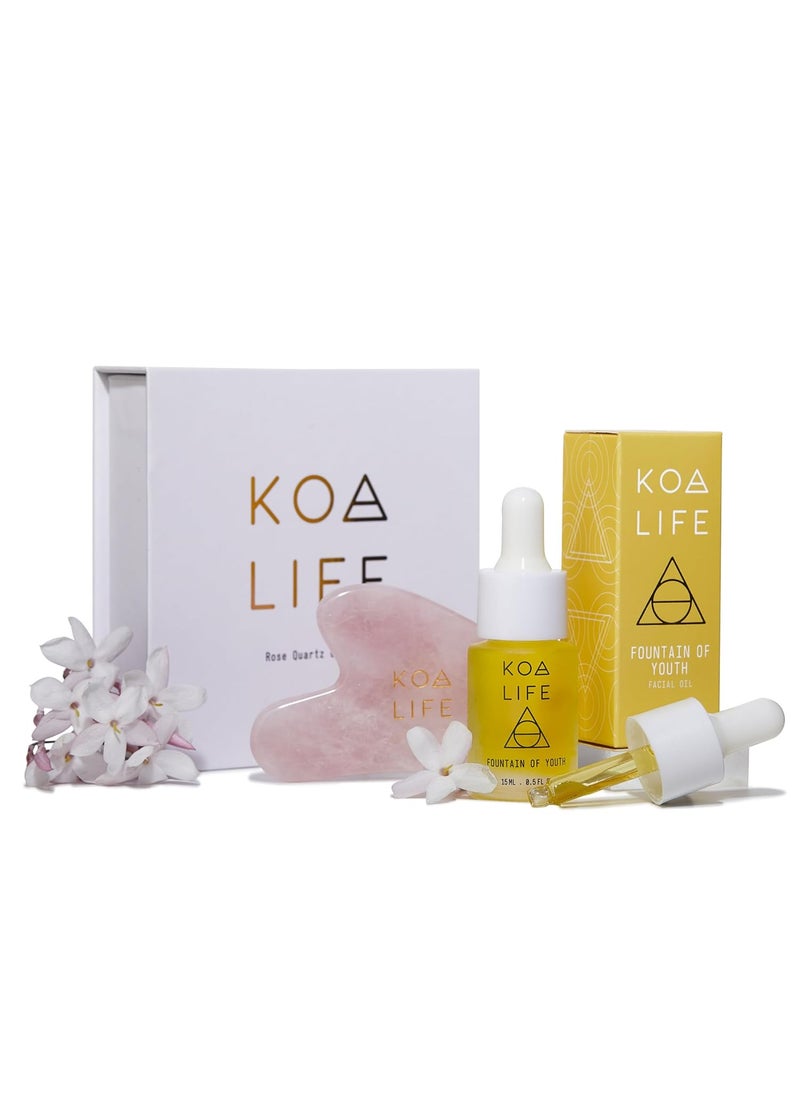 KOA LIFE - KOA LIFE AntiAging Set  AntiAging Facial Oil Deep Hydration Rosehip Oil Gua Sha Massage Stone Organic Ingredients Allergen Free  05 Oz - Image 1