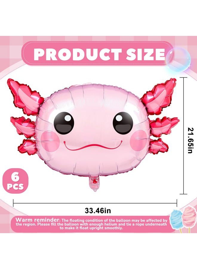 PullCrease 6 Pcs 34 Inch Axolotl Balloon Axolotl Birthday Party Decorations Aluminum Foil Inflatable Summer Supplies for Beach Themed Favor (Pink) - Image 2