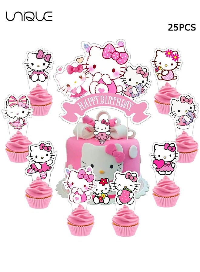 Unique 25 Pcs Cake Decoration Cap - Hello Kitty Cake Decoration - Birthday Party Supplies Decoration  - Image 1